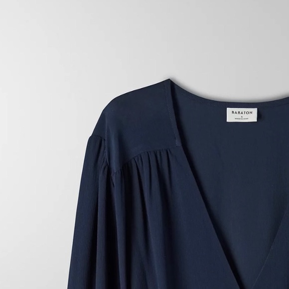 SOLD - NWT Aritzia Babaton Vermut Dress Long-sleeve wrap dress pure indigo xxs - Picture 7 of 8